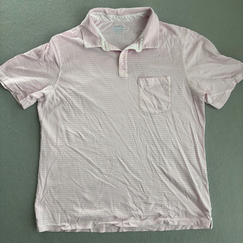 Vineyard Vines Island Polo Mens Medium Pink White Striped Pima Cotton Pocket Tee